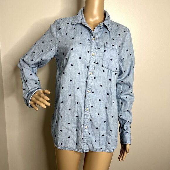 Old Navy Polka Dot Button Down Denim Shirt - Picture 1 of 9